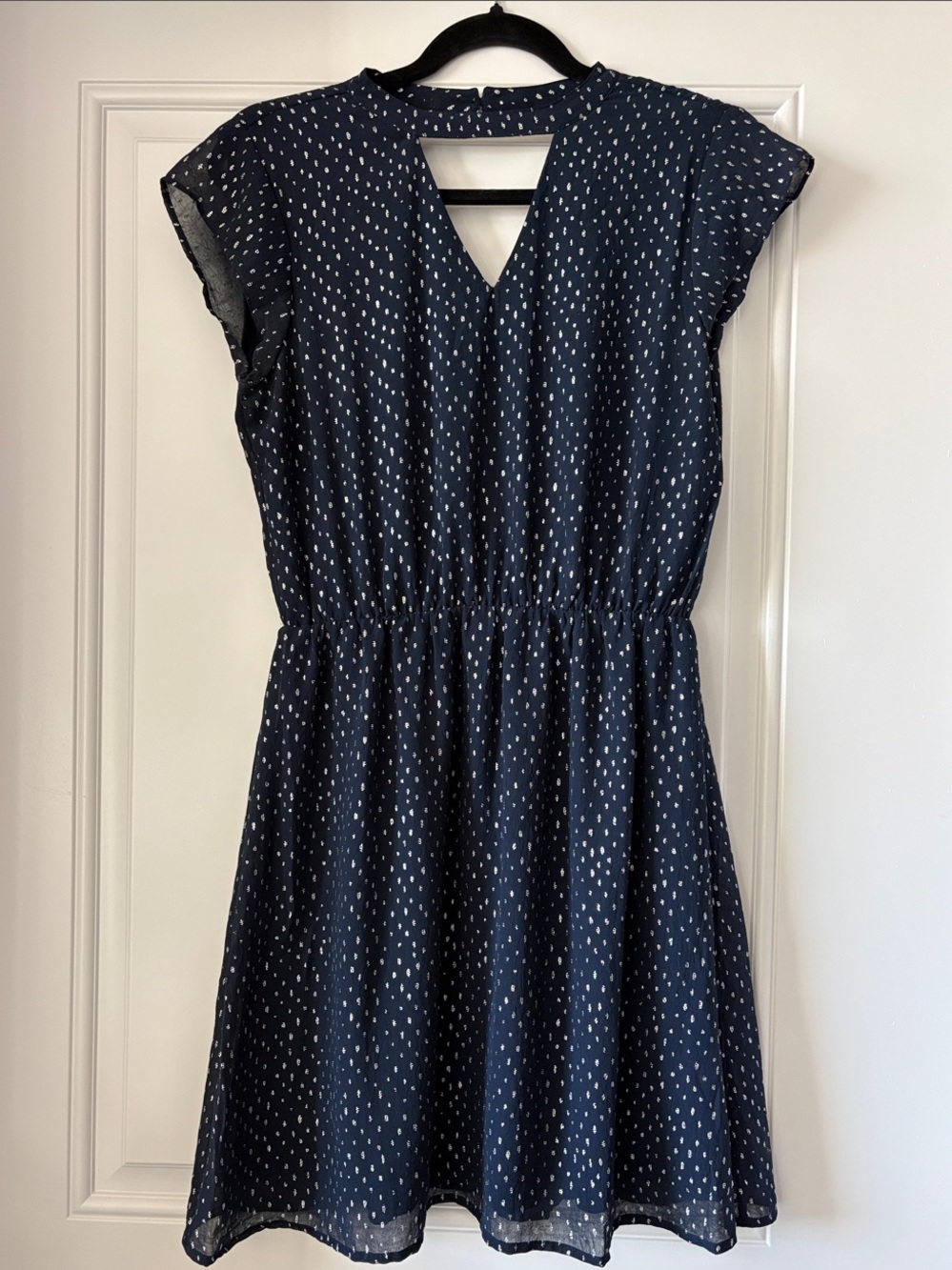 ONLY Navy & Silver Printed V‑Neck Cap Sleeve Dress